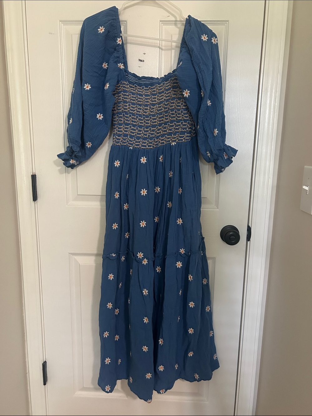 Amazon Blue Floral Smocked Maxi Dress with Puff Sleeves